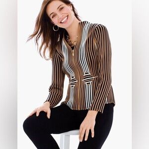 Chico’s Travelers Collection Faux Leather Striped Zip Jacket Size 3 or XL